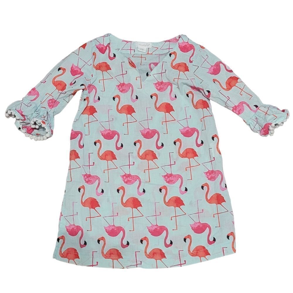 Mudpie blue dress with pink flamingos